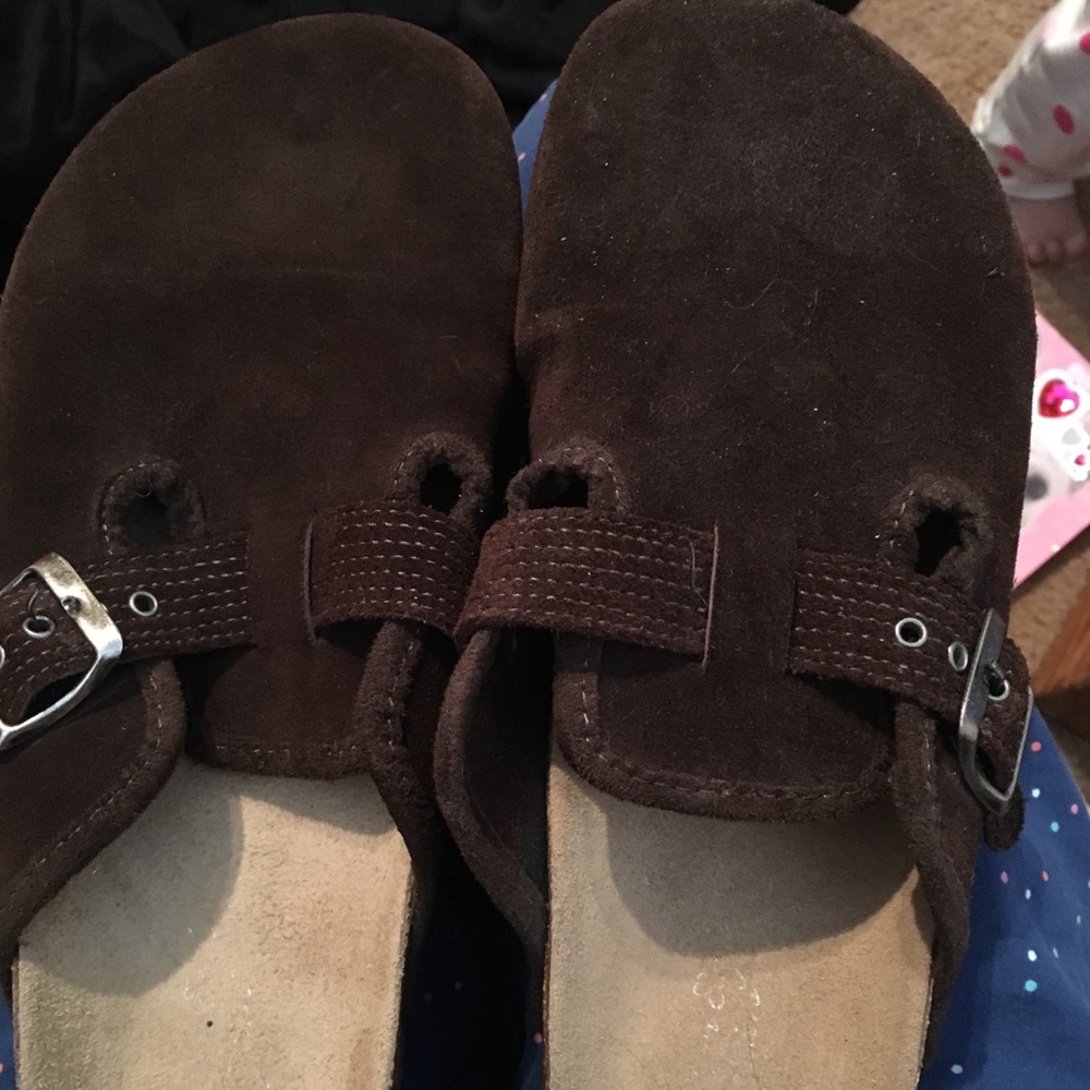 Brown clogs